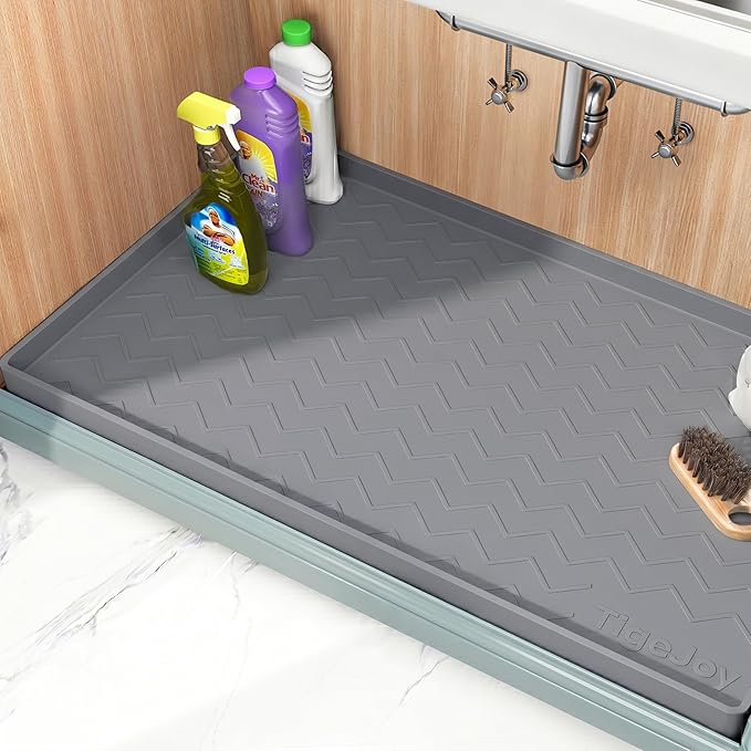 TigeJoy 34" x 19" Under Sink Mats for Kitchen Waterproof, Leak-Proof Silicone Mat Sink Protector and Cabinet Liner, Kitchen Essentials Organizer and Storage, Boot or Shoe Tray, Pet Feeding Mat