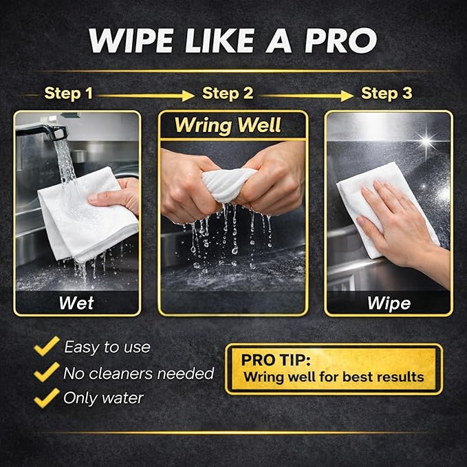 Microfiber Magic Streak Free Cleaning Cloth 3 Pack Clean Any Surface with Just Water Eco Friendly Environmentally Safe Perfect for Window, Mirror, Kitchen, Counters, Appliances, Car, Cycle, TV Screen