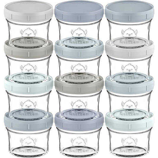 KeaBabies 12pk 4oz Glass Baby Food Containers with Lids - Leak-Proof, Microwavable Small Glass Jars, Baby Purees & Toddler Snack Storage Containers
