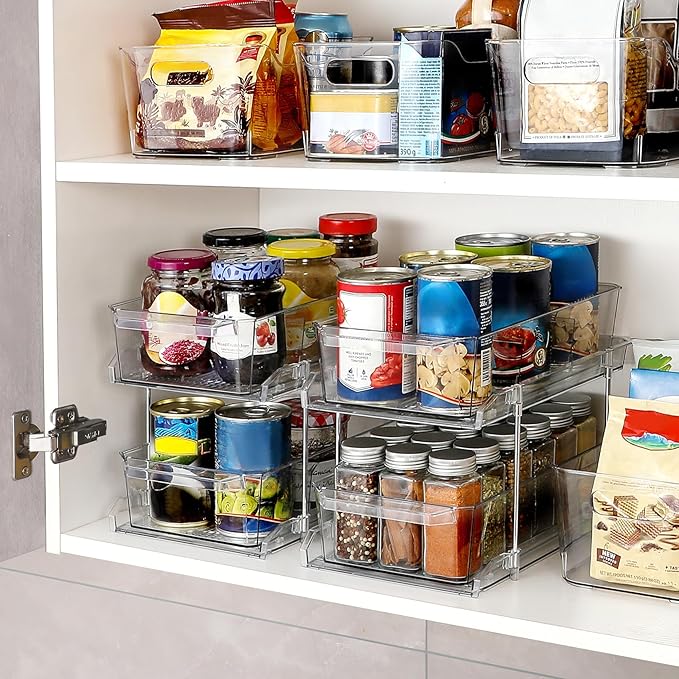2 Tier Clear Organizer with Dividers for Cabinet, Shlef, Counter