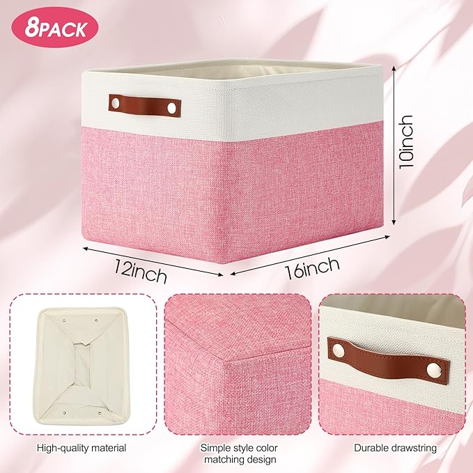 Uiifan 8 Pack Storage Baskets - 16x12x10 Inch Pink