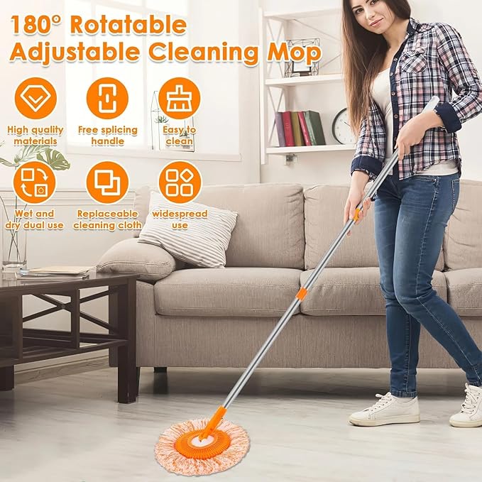 Generic 2024 New Intellect Mop, 360° Rotatable Adjustable Cleaning Mop, Extendable Wall Cleaning Mop,Long Handle Microfiber Spin Mop, Easy Cleaning Round Spin Mop for Wall, Ceiling, Window (64inch)