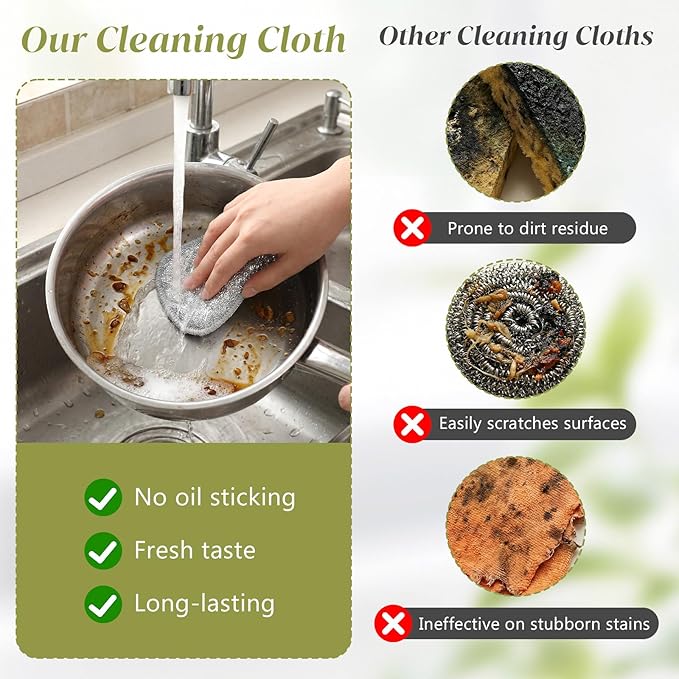 Thinp 8 Pcs Multipurpose Wire Dishwashing Rags for Wet and Dry, Double Side Non Scratch Wire Dishcloth Reusable Metal Dish Cloth Silver Mesh Dish Cloths for Kitchen Sink Cookware Stove Cleaning