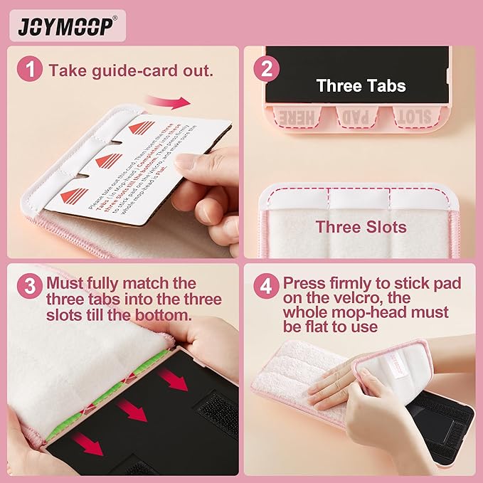 JOYMOOP Mop Replacement Pads, Reusable Microfiber Mop Pads for 13-inch Flat Mop and Mop Bucket Set, Pack of 2 Refills - Stripe and Pink