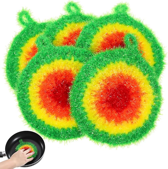 Toyvian Round Dish Cleaning Scrubber, 5Pcs Non-Scratch Polyester Dish Cloths for Washing Dishes Reusable Mesh Scrubbers with Hanging Loop Quick Drying Kitchen Scouring Pads for Pot Pan Sink