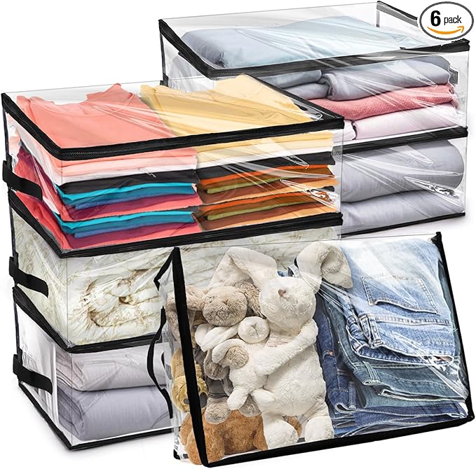 ZOOFOX 6 Pack Blanket Storage Bags, Clear Zippered Storage Bags for Clothes, Vinyl Moving Bag for Comforter, Blanket, Bedding, Toys, Clothing, 19.5 x 14 x 8 Inch