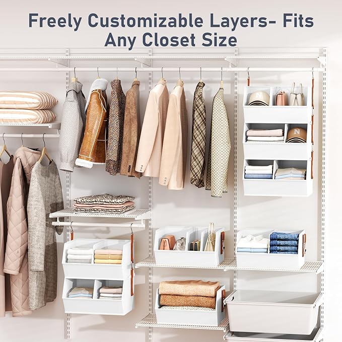 Hanging Closet Organizer Extra Large, Clothes Hanging Shelves for Closet with Divider, Collapsible Closet Storage System, Fabric Storage Bins for Home