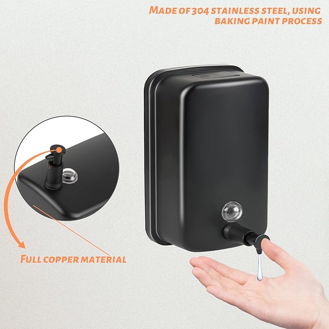 WEWABABY Wall Mount Soap Dispenser, 500 ml Black Metal for Bathroom & Kitchen