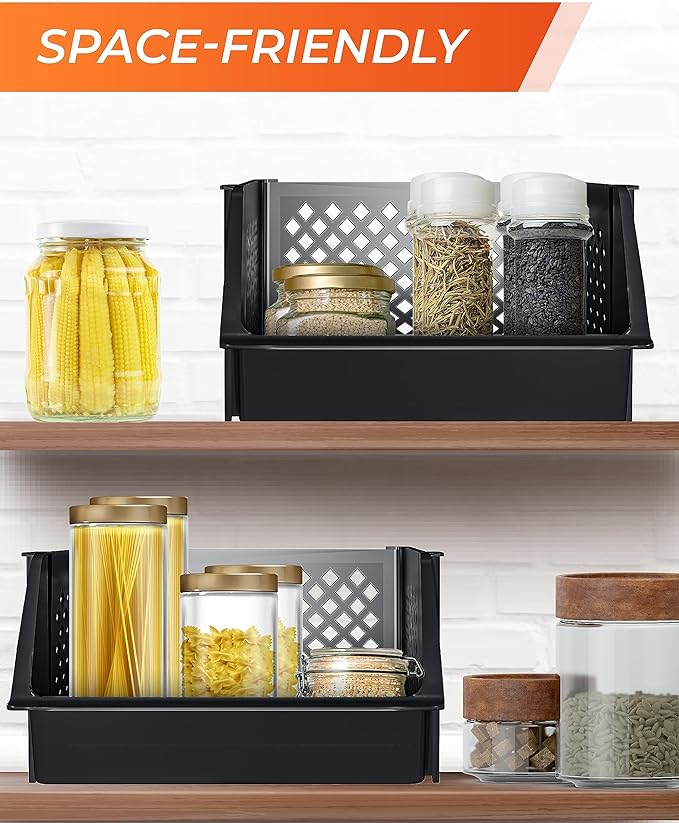 TidyFriend 3 Pk Large Stackable Storage Bins Open Front for Pantry Organizers and Storage, Pantry Storage for Food, Kitchen and Home Organization
