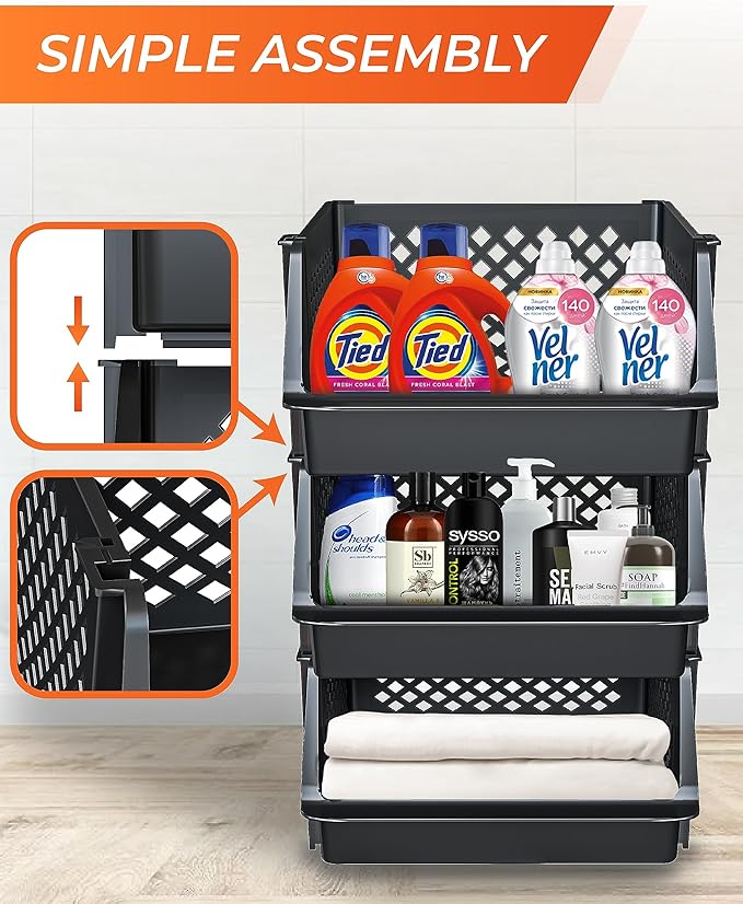 TidyFriend 3 Pk Large Stackable Storage Bins Open Front for Pantry Organizers and Storage, Pantry Storage for Food, Kitchen and Home Organization