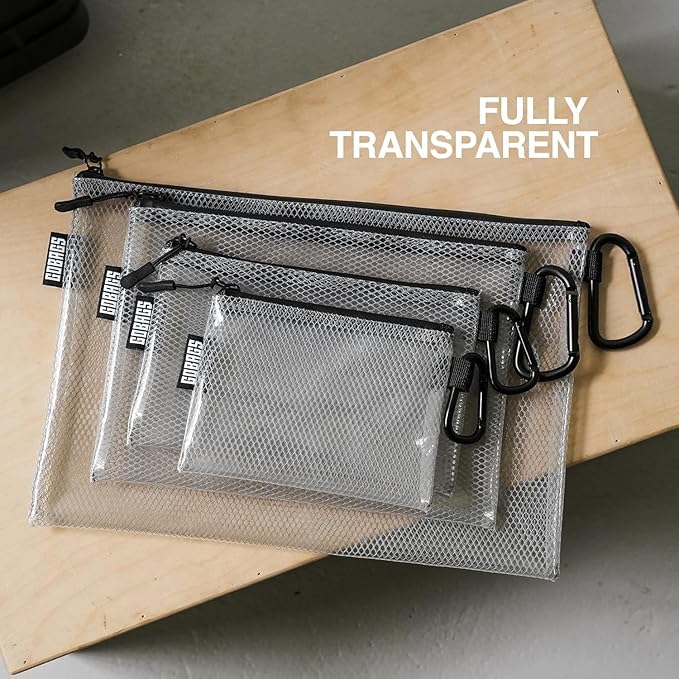 GOBAGS Air Production Small Clear Zipper Pouch (4‑Pack) – Cable Organizer & Travel Gear Bag for Electronics, Camera Accessories, Tool Pouch & Small Tech Storage