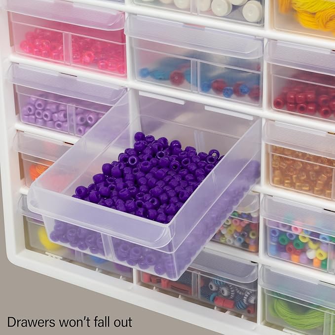 Akro-Mils 24-Drawer Plastic Drawer Storage Cabinet for Garage Organization, Bead Organizer, Building Bricks Storage, Teacher Toolbox, Makeup Organizer, 20-Inch W x 6-Inch D x 16-Inch H, 10124 White