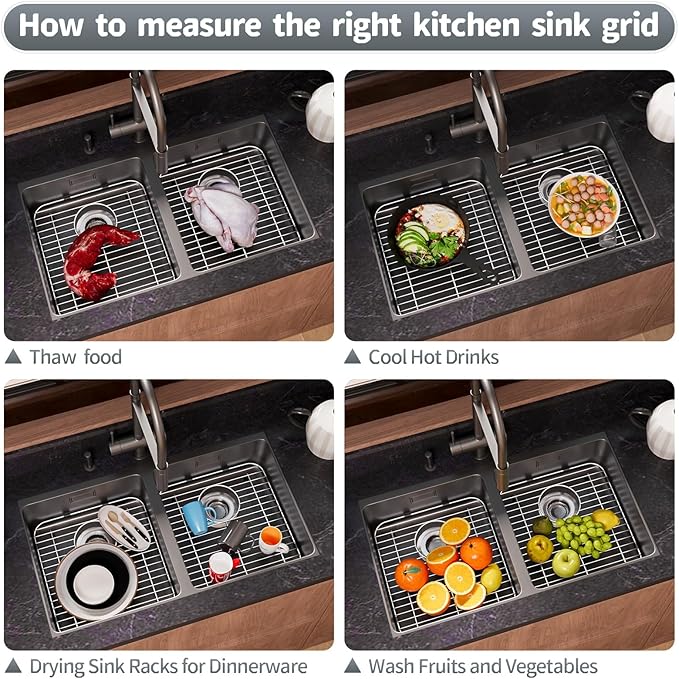 2Pack Stainless Steel Sink Protectors for Kitchen Sink, 13.12’’x11.6’’ Sink Protector Grid with Rear Drain