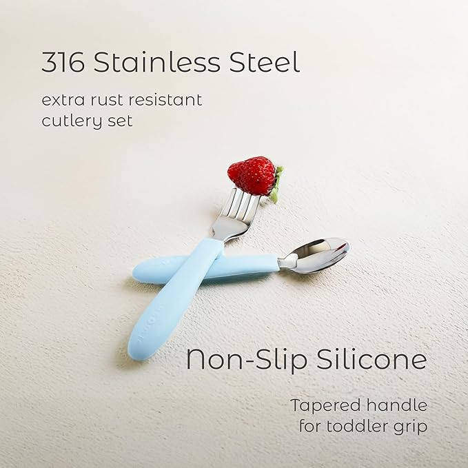 ASOMIC Premium 316 Stainless Steel Toddler Utensils with Silicone Handles & Travel Case, Kids Spoon & Fork Set for Toddler Self Feeding at Daycare, Preschool & School, BPA-Free, Dishwasher Safe