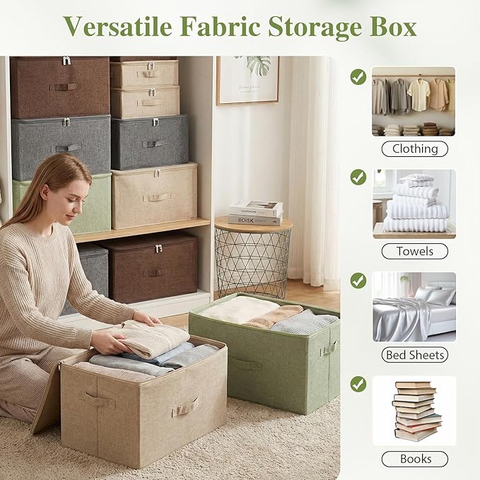 ANMINY 36 Qt Storage Bins - 2PC Green Fabric Boxes