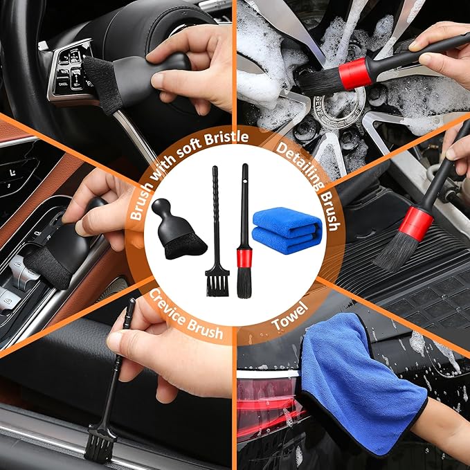 Qydipclin 10pc Window Cleaning Kit - 4 Microfiber Pads, Car Interior Glass Cleaner