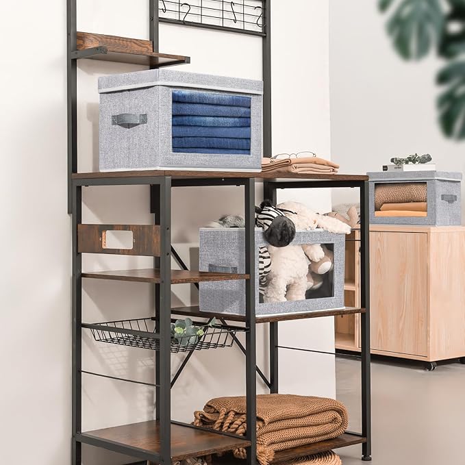 Storage Baskets with Lids, 4 Pack Large Box Organizer with Window