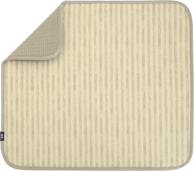 INC. Dish Drying Mat, 16” x 18”, Cream Distressed Lines