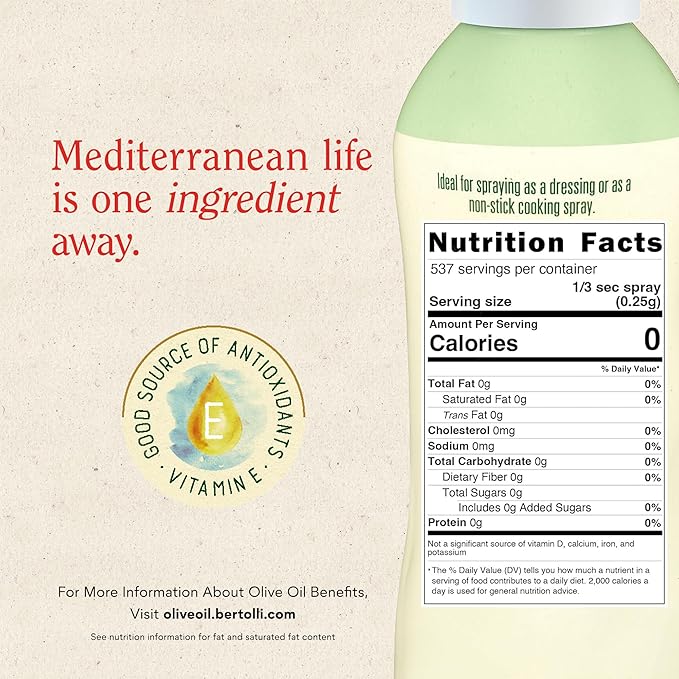 Bertolli Extra Virgin Olive Oil Spray, Rich Taste, Non-Aerosol, Contains Polyphenols, 4.9 fl oz, Pack of 6