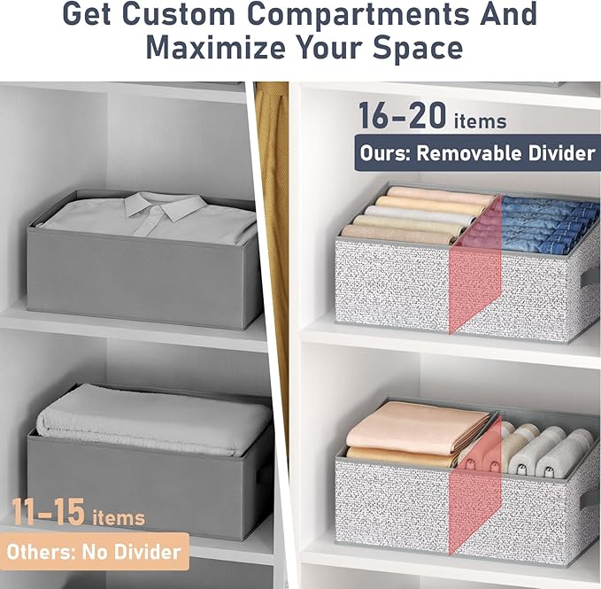 Large Closet Shelf Organizer Bins 6 Packs with Handles and Divider