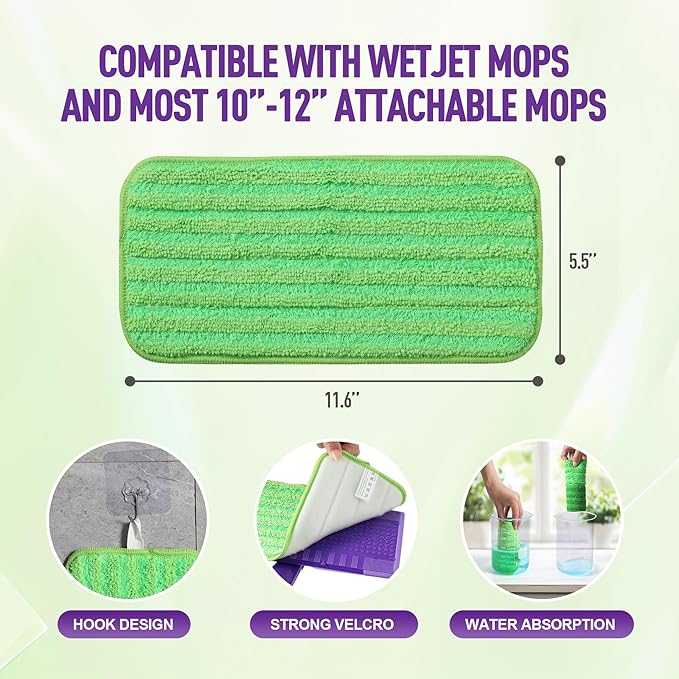 6 Pack Reusable Mop Pads for Swiffer WetJet, Washable Wet Mop Refills Replacement Pads Wet Dry Use for Floors