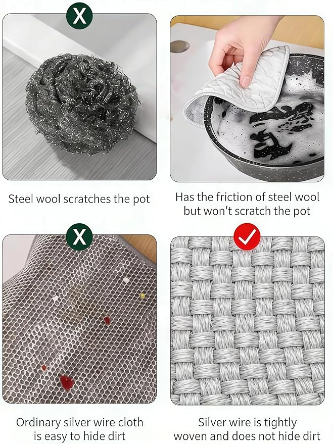 Double Side Non Scratch Wire Dishcloths,Reusable Wet and Dry Wire Dishwashing Rags for Kitchen,Sinks,Pots,Pans (10pcs)