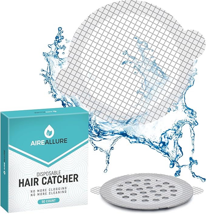 50 Pack Disposable Shower Drain Hair Catcher Mesh Stickers - Peel & Stick Drain Strainers to Prevent Clogs, Strong Waterproof Adhesive