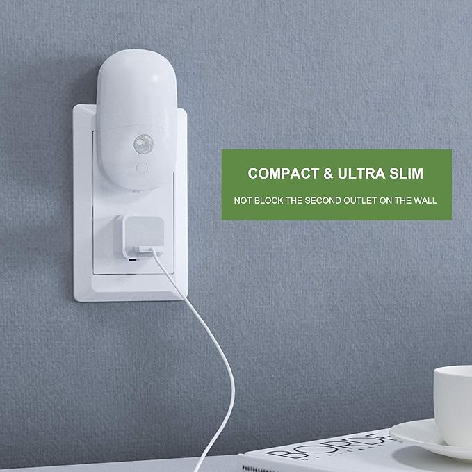 MAZ-TEK Plug in Motion Sensor Dimmable Night Light, Soft Warm White LED Nightlight with Dusk to Dawn Motion Sensor, Adjustable Brightness for Bedroom, Bathroom, Kitchen, Hallway, Stairs,2 Pack