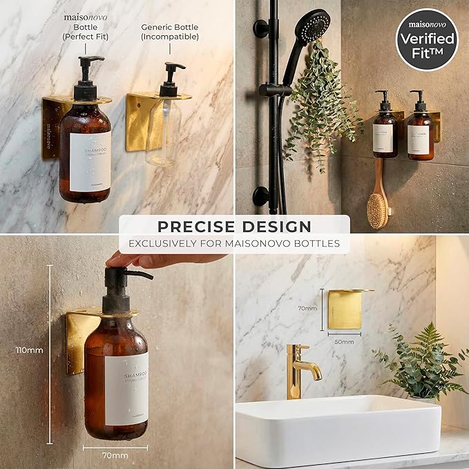 MAISONOVO Adhesive Soap Holder | Shampoo Bottle Holder Set of 2 - Gold | Soap Bottle Holder | Wall Mounted Soap Holder | Soap Dispenser Holder