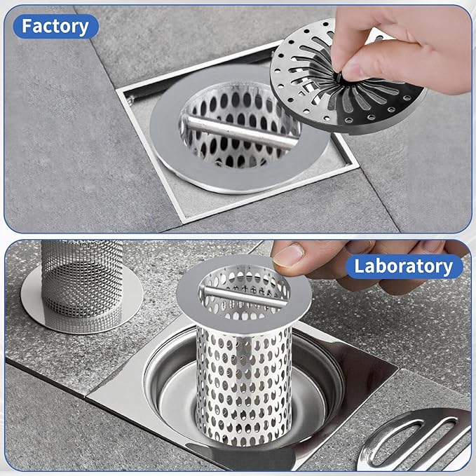 3" Commercial Floor Drain Strainer, 4 1/2" Lip Diameter x 4" Tall 316 Perforated Cylindrical Mesh Stainless Steel Drain Strainer with Carry Handle for Restaurant/Factory/Kitchen/Laboratory