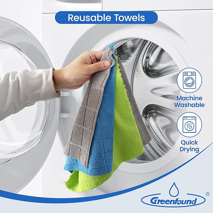Greenfound Microfiber Cleaning Cloth Roll -80 Pack,Tear Away Towels for Car,Reusable Paper Towels Washable,Super Absorbent,Lint Free Cleaning Rags for House,Kitchen,Window-11.5"×11.5"(Check Blue)