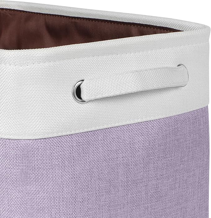 Kntiwiwo Foldable Storage Bin Collapsible Fabric Storage Basket Cube with Durable Handles Closet Organizer Bins for Organizing Shelves Drawers, Set of 3, 15" x 10" x 9.5", Purple