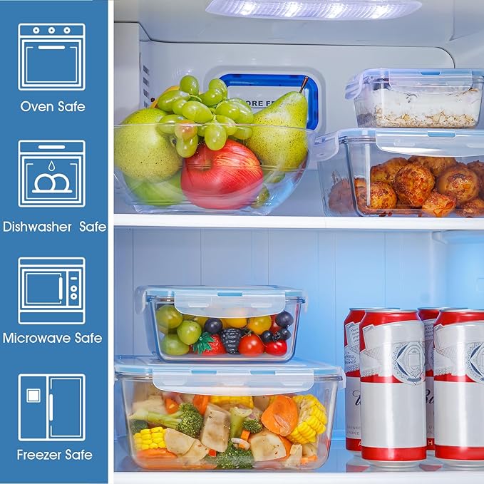 NUTRIUPS 112/68/34/17oz Square Large Glass Food Storage Containers with Airtight Lids, Meal Prep Containers, Ideal for Baking and Storing Casseroles, Lasagnas, Vegetables, Fruits,4-Piece Set