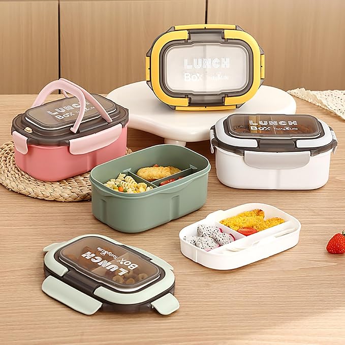 1400ML/47OZ Adult Bento Box, Leak-proof 3 Layers with Handle Portable Lunch Container, Lunch Box for Men and Women, BPA-Free, Microwave/Dishwasher/Freezer Safe, Reusable Snack Container (Pink)
