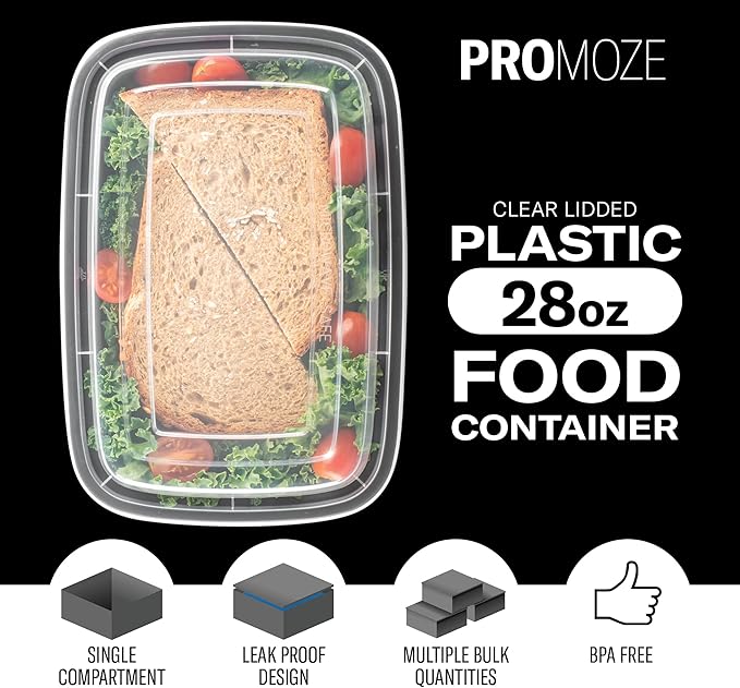 50-Pack Reusable Meal Prep Containers Microwave Safe Food Storage Containers with Lids, 28 oz