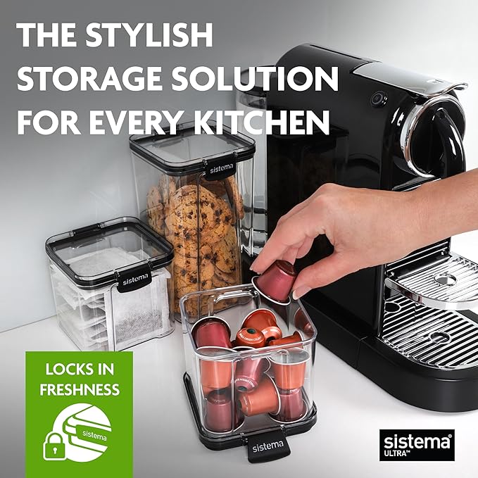 Sistema Tritan Ultra Airtight Pantry & Kitchen Storage Containers, 3-Pack, Clear Stackable Square Food Storage, BPA-Free, Dishwasher & Freezer-Safe