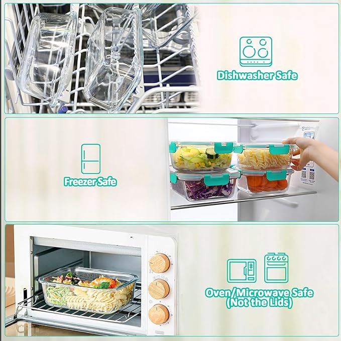 [80 oz & 36 oz]Extra Large Glass Food Storage/Baking Containers Set with Lids, 2 Pack 80 oz(10 cup)&2 Pack 36 oz (4.5 cup)Airtight Glass Container