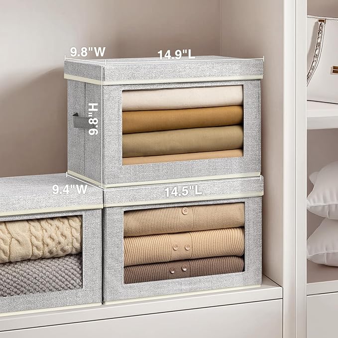 Storage Baskets with Lids, 4 Pack Large Box Organizer with Window