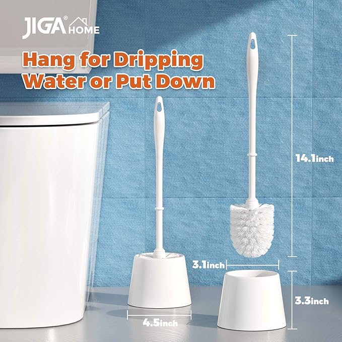 JIGA 3 Pack Toilet Brush and Holder Set, Toilet Bowl Brush with Caddy Bathroom Stiff Bristles Toilet Scrub Brush, White