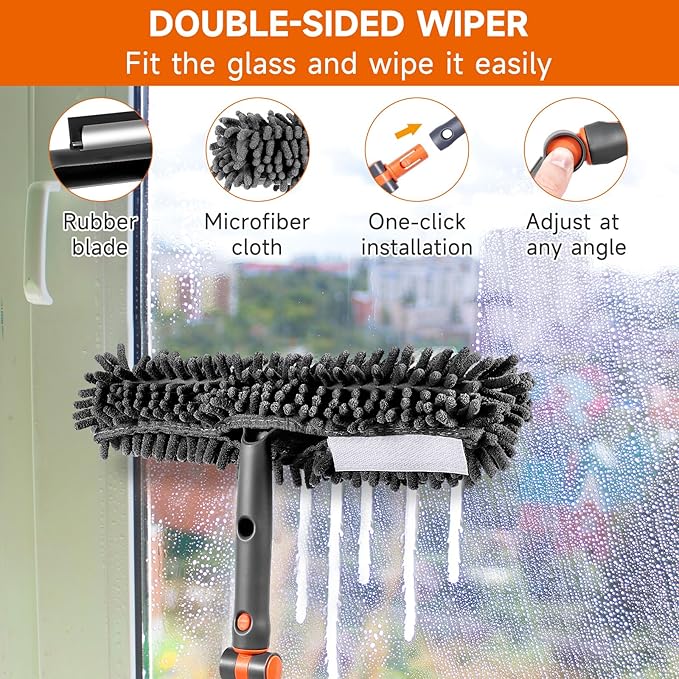 Chabatree Window Squeegee Cleaner Set 2-in-1 Window Cleaning Tool with Extendable Pole