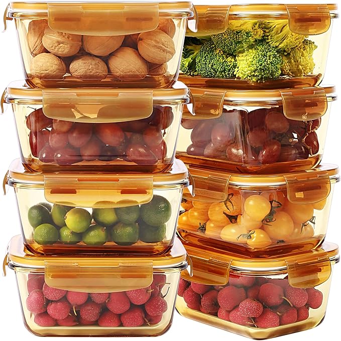 DAS TRUST Amber Glass Meal Prep Containers Microwave Safe Meal Prep Bowls Glass Food Prep Containers with Lid for Adult Meal Prep Bento Boxes