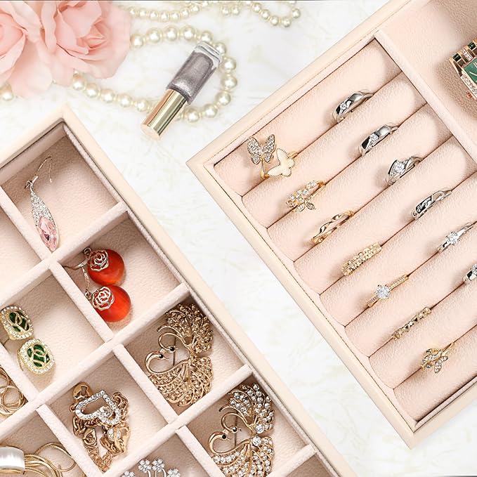 Stackable Jewelry Organizer Trays 4 Set, Apricot