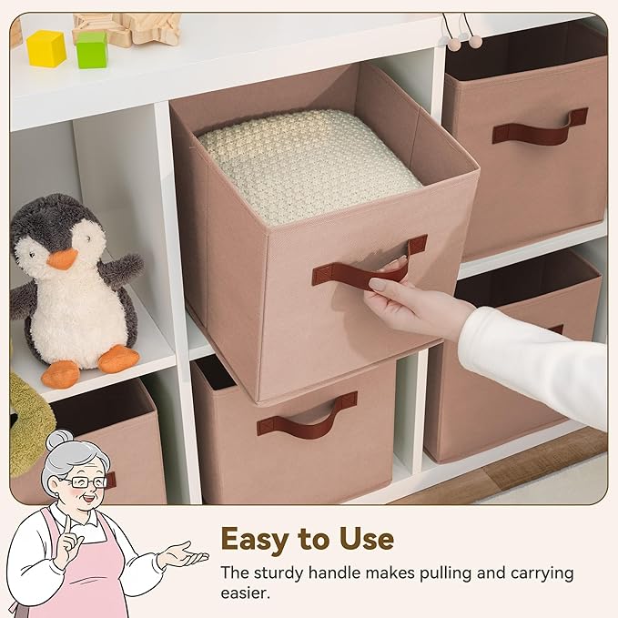 GRANNY SAYS Cube Storage Bins, 11 Inch Cube Storage Organizer, Fabric Storage Bins with PU Handle, Clothing Storage Baskets for Shelves, Closet