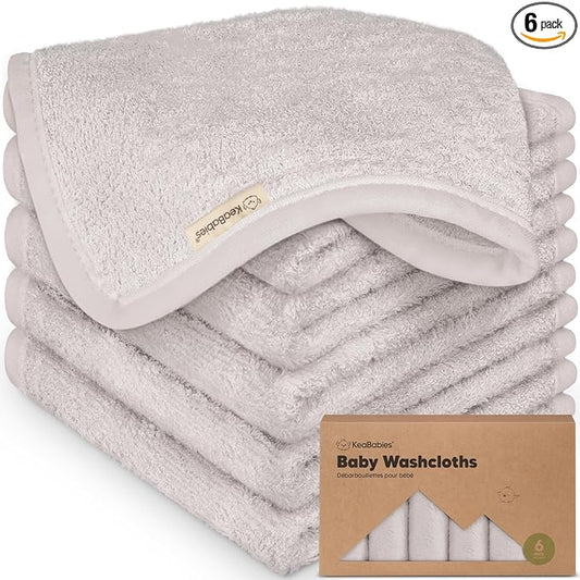 6-Pack Baby Washcloths – Soft Absorbent Viscose from Bamboo Washcloths for Face, Body, Baby Towels for Newborn, Kids, Toddlers, Infant, Gentle on Sensitive Skin, 10x10 Reusable Face Towels (Heather)