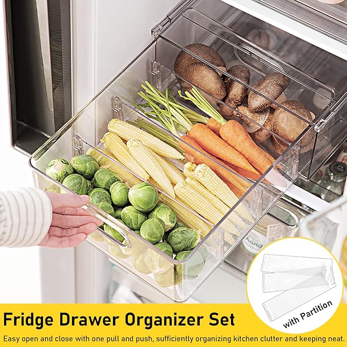 2 Pack Refrigerator Bins - Stackable Organizer Set (Clear)