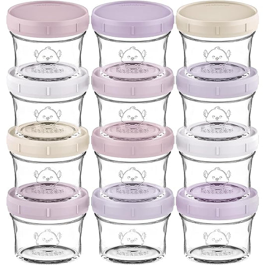 KeaBabies 12pk 4oz Glass Baby Food Containers with Lids - Leak-Proof, Microwavable Small Glass Jars, Baby Purees & Toddler Snack Storage Containers