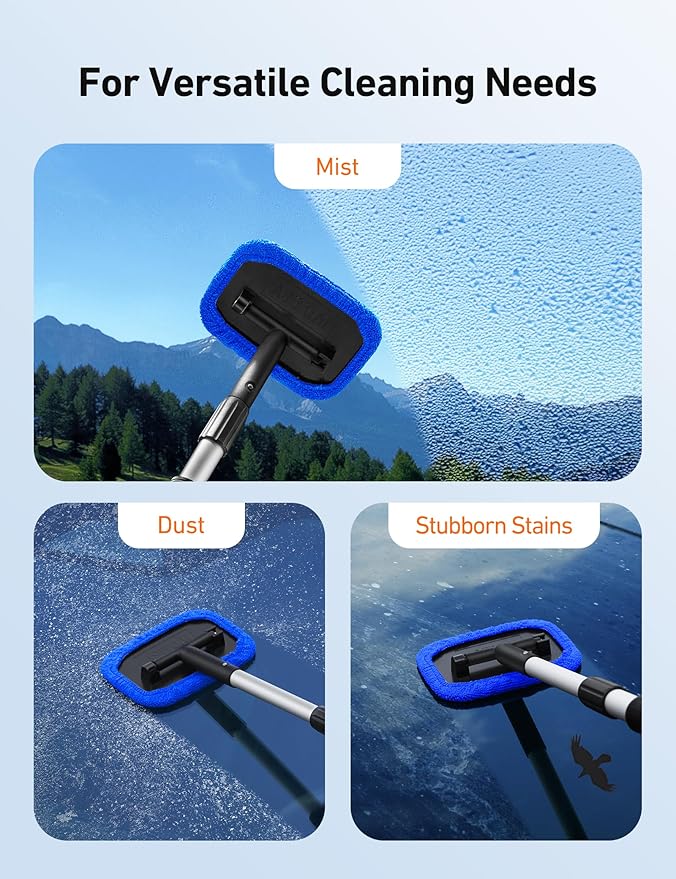 AstroAI Windshield Cleaner Tool - 4 Pads, Extendable Handle