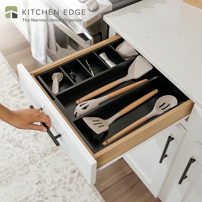 KitchenEdge Adjustable Kitchen Drawer Organizer for Utensils and Junk, Food-Safe Contract Grade with 100% Sustainable Wood