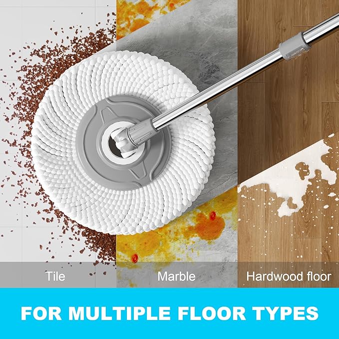 JOYMOOP Spin Mop and Bucket Set, 360° Mop Head & Telescopic Handle, 3 Reusable Microfiber Pads, Wet and Dry Use, Hands-Free Cleaning for Hardwood, Tile, Laminate Floors & Walls