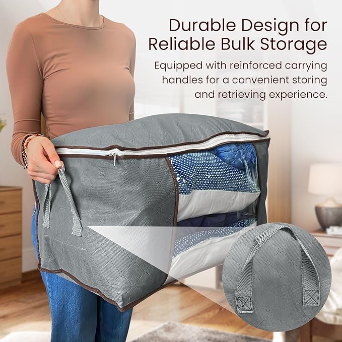Reli. 60L Clothes Storage Bags (6 Pack) Foldable Closet Organizers & Closet Storage Containers | Foldable Bins with Lids, Handles | Large Clothing Bags for Towels, Toys, Blankets | Grey